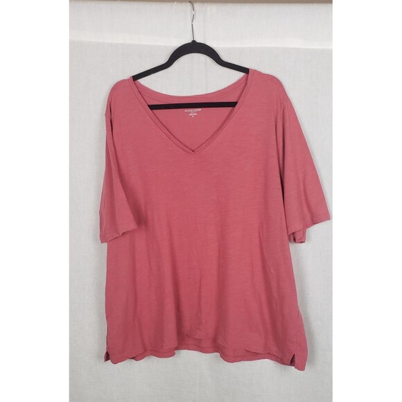 Eileen Fisher Tee Shirt Plus 3X Pink 100% Organic Cotton Slub Casual Minimalist - Picture 1 of 7